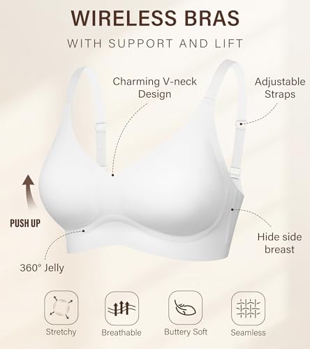 Image of DEANGELMON Seamless Bras for Women No Underwire Comfortable Push Up Bra V Neck Wireless Bralette Full Coverage Wire Free
