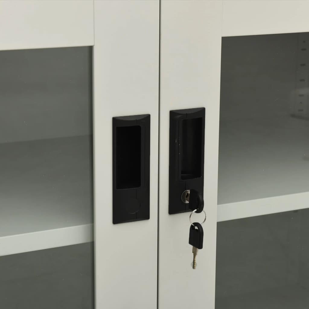 Büroschrank Hellgrau 90x40x70 cm aus robustem Stahl, abschließbar, mit gehärtetem Glas, ideal für Akten und Büroorganisation, praktisches Storage Cabinet