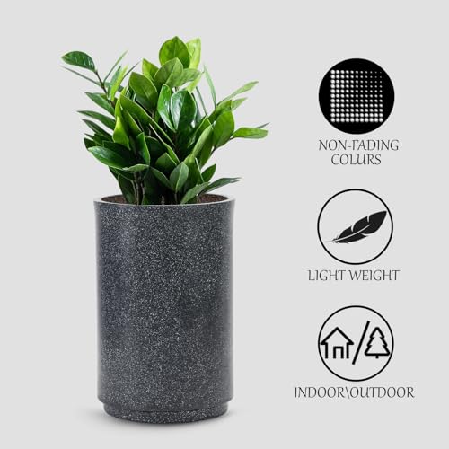 Image of GTB Cylinder German Polymer Pots for Plants Highly Durable Polymers Lightweight Indoor Outdoor Plant Pots, Flower Pot Gamla Tree Planter Container Planters(Plant not Included) (Grey Marble, 18 inch)