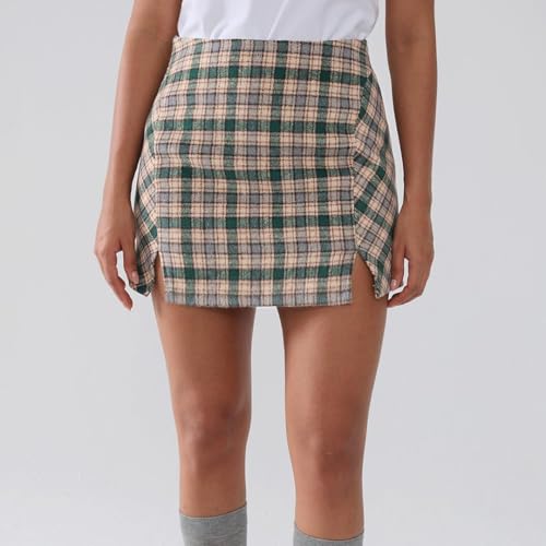 Women's Plaid Skirt Faux Wool High Waist Side Slit Bodycon Tweed Skirt Fall Winter Outfits3