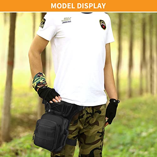 Foto von Huntvp Taktisch Beintasche Militär Beinbeutel MOLLE Hüfttasche Sport Tactical Leg Bag Armee Beintaschen Wasserdicht Gürteltasche Werkzeugtasche Tasche für Bein Herren Damen Motorrad, Typ-2-Schwarz