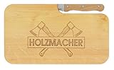 LASERHELD | Brotzeitbrett Holz mit Gravur “Holzmacher” & Messer | 26 x 15 cm | Frühstücksbrettchen Holz Schneidebrett Jausenbrett | Geschenk für Holzmacher Holzfäller als Vatertagsgeschenk…