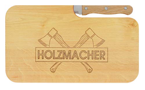 LASERHELD nachhaltiges Brotzeitbrett Jausenbrett Holz Holzmacher 2 Schneidebrett Messer Geschenk Holzfäller Waldarbeiter Männer Geschenkidee für Ihn Cover