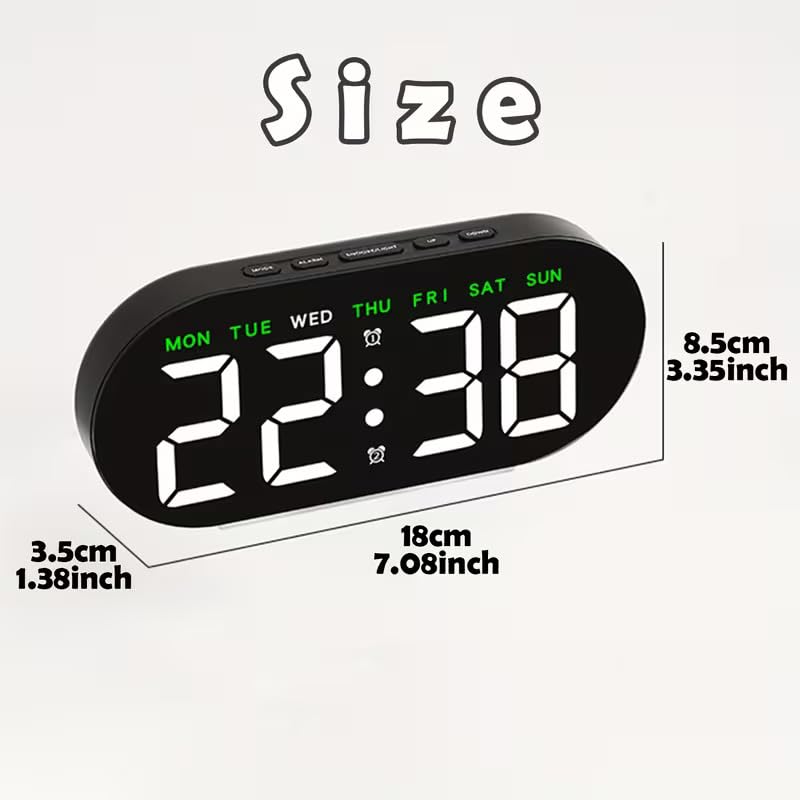 Image of 7.8'' Digital Alarm Clock, LED Digital Clock with Ambient Light, with Day /Date /Temperature / 12 / 24H / Dual Alarm /Snooze, Bedside Desk Table Clock, for Office Bedroom Kids Elderly