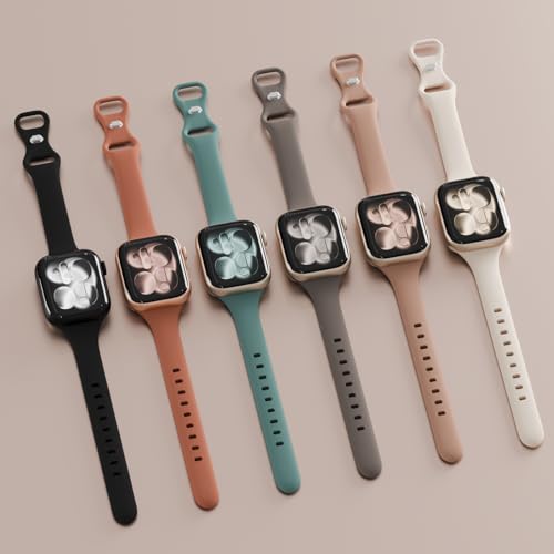 Image of 6 Pack Thin Slim Soft Silicone Bands Compatible with Apple Watch Women Men | 38mm 40mm 41mm 42mm 44mm 45mm 46mm 49mm, Waterproof Lightweight Strap for iWatch Series 11 /10 /9 /8 /7 /6 /5 /4 /3 /2 /1 SE Ultra