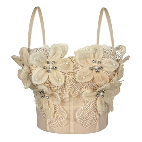 YCBENYANG Women's 3D Floral Corset Crop Top Push Up Mesh