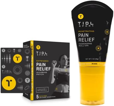 TIDL Extended Relief Pain Patches and Massaging Roll on Relief Bundle - Maximum Strength for Muscle and Joint Pain - Deep Full Body Recovery Regimen