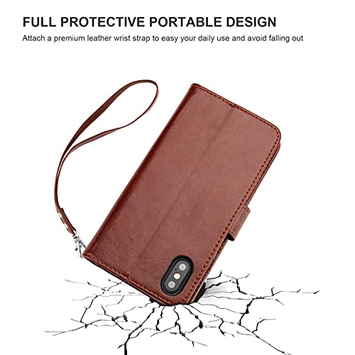 Bocasal Wallet Case For Iphone Xs/X - Pu Leather, Card Holder, Detachable Kickstand, Shockproof, Wrist Strap, 5.8 Inch (Brown) #TOP5