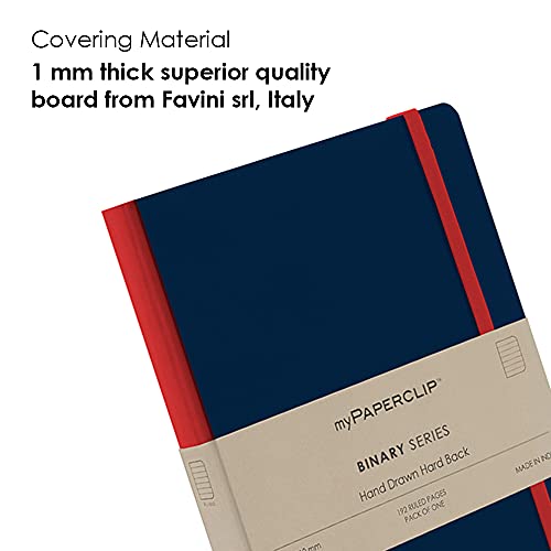 Image of myPAPERCLIP Binary Series - A5 Ruled Notebook | Italian Hardboard Cover | 192 Pages, 80 GSM Paper, A5 (5.83 x 8.27 in) | Thread Bound with Elastic Closure & Bookmark | Blue