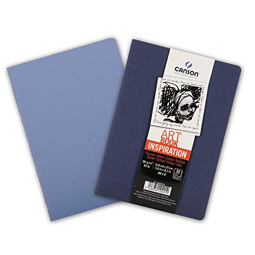Canson Lot de 2 Carnet de dessin, Cahier A5 avec Couverture Bleu Indigo/Bleu Lavande 14,8 x 21 cm 30 feuilles