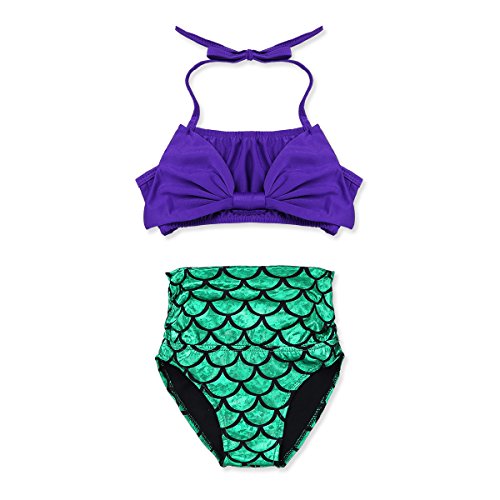 Kaerm Little Big Girls Halter Mermaid Tail Scale 2PCS Swimsuit Bikini Crop Top with Bottoms Beachwear3