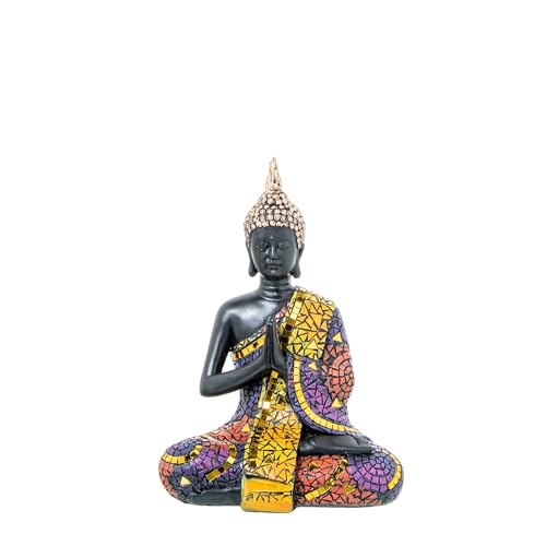 DRW Figura di un Buddha Abito Mosaico in Resina Multicolore 11x16x22 cm