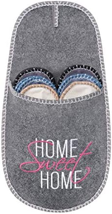 SLIPPERTREND Fleece Felt Close Toe 6 Pairs Home Sweet Home Indoor Family House Guest Slippers Set for Shoeless Home Grey