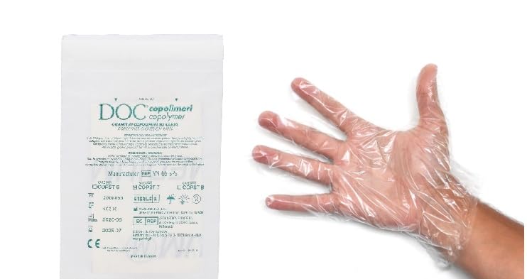 AlmaMedical 10 Paar Einweg-Untersuchungshandschuhe aus sterilem Copolymer, ungepudert, für empfindliche Haut, Größe L