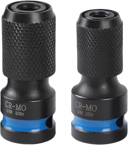 , lrgnixs 2 Stück Schlagschrauber Bit Adapter, 1/4” Werkzeugaufnahme für 1/2” 3/8” Schlagschrauber, CR-MO Stahl Schlagschrauberr Adapter Für Impact Wrench Und Werkzeugeinsatz