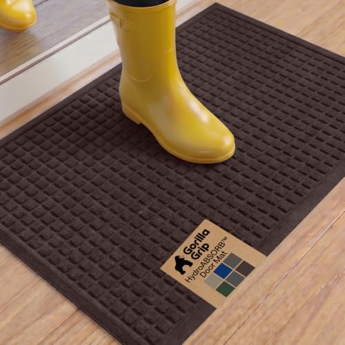 Image of GORILLA GRIP Ultra Absorbent Front Door Mat Outside Entrance 35x23, Traps Dirt and Moisture, HydroABSORB Indoor Outdoor Doormat Holds Up to 5.7 Cups Water, Stain and Fade Resistant Welcome Mat Coffee