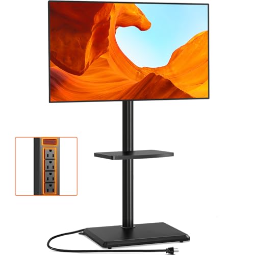 TVON Floor TV Stand with Power Outlet, TV Mount Stand for 32-60 inch TVs up to 88 lbs, Swivel TV Stand Mount with Height Adjustment and Safety Wood Base for Office, Corner, Max VESA 400x400mm