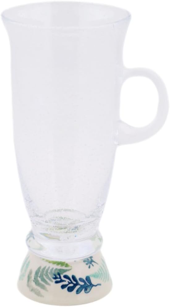 Polmedia Polish Pottery Cappuccino Glass UNIKAT - Fern Frenzy Pattern Handmade in Boleslawiec Poland + Certificate of Authenticity