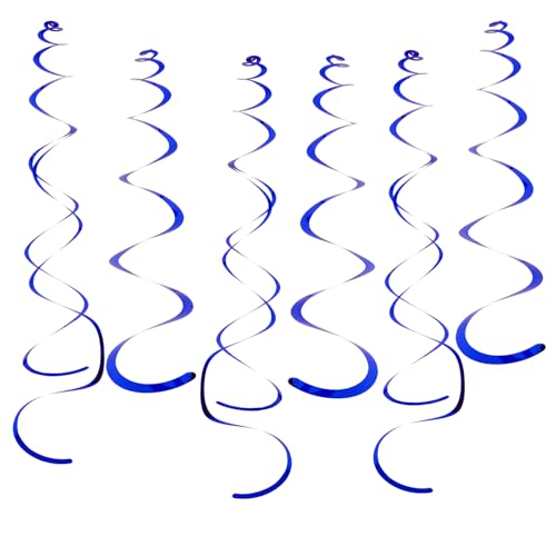 Image of Party Swirl Decorations Hot Pink Shinny Foil Hanging Swirl Decorations Plastic Streamer for Ceiling Plastic Streamer for Party Decorations Metallic Hanging Swirl Pack of 30 (Dark Blue)