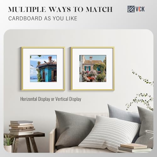 Image of VCK 12x12 Frame Gold Metal, Real Glass, 8x8 Mat, 3 Pack, for Picture Print