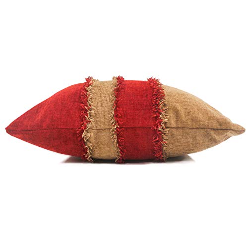 Image of Encasa XO Chenille Cushion Covers (Pack of 2) with Patchwork 40x40 cm - Mix & Match Pillow Covers in Bright Colours for Living Room, Sofa, Bedroom - Walnut+Red