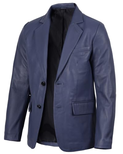 Image of fjackets Mens Leather Blazer Jacket - Real Lambskin Leather Sport Coat, 2-Button, Leather Jacket Men Business to Weekend