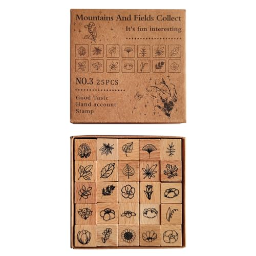 25 Pcs Small Plant Wooden Rubber Stamps Set, Mini Plant Decorative Wooden Stamp Leaf Wooden Rubber Stamps