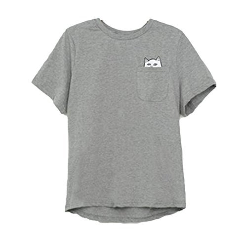 QQI Women Pocket Cat T-Shirt for Women Cat Printed T-Shirt Funny Animal Printed Tops Summer Tops Sport Tops