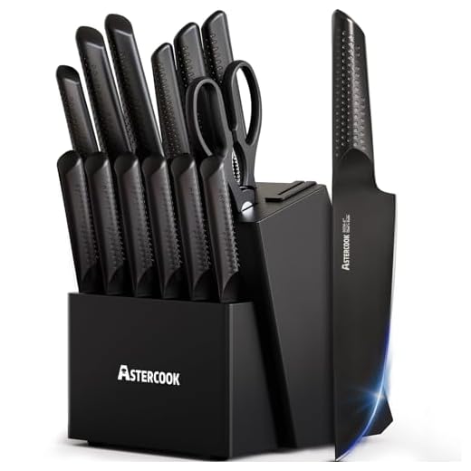 Knife Set, 15 Pieces Chef Kitchen Knife Set with Block, Built-in Knife Sharpener, German Stainless Steel Knife Block Set, Dishwasher Safe, Elegant Black