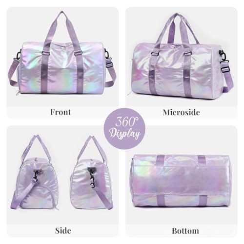 Personalized Gym Bag for Women & Kids - 32L Waterproof Duffle Bag with Wet Pocket, Shoe Compartment & Embroidery Name | Travel, Sports, Overnight Foldable Weekender(White)3