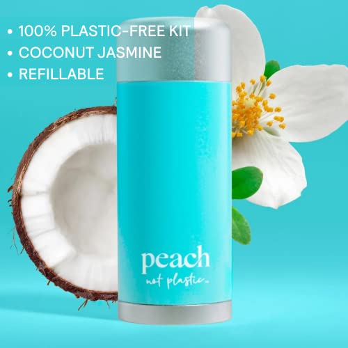 Peach Not Plastic Deodorant Starter Kit | Refillable Set With Aluminum-Free Deodorant Stick & Forever Case | 48 Hour Protection | Coconut Jasmine Unisex | 1.78 Oz #TOP1