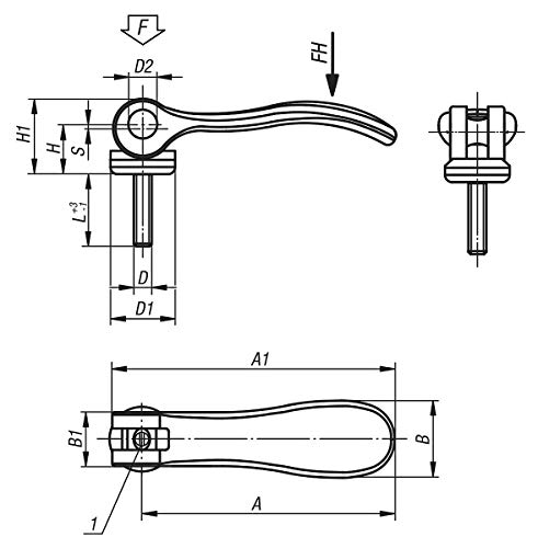 Eccentrico leva regolabile misura 2 M08 X 40 alluminio, Komp: acciaio INOX a levetta, 1 pz, k0006.2511108 X 40