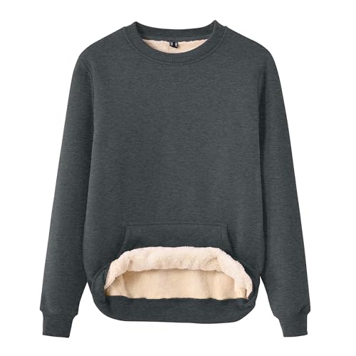 Tansozer Womens Sherpa Lined Crewneck Sweatshirt Warm Fleece Pullover Long Sleeve Winter Thermal Sweat Shirt
