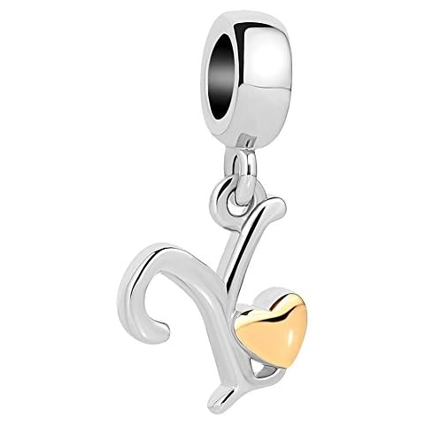 QueenCharms Initial A-Z Letter Charm Golden Heart Alphabet Dangle Beads For Bracelets & Necklaces (Y) Cover