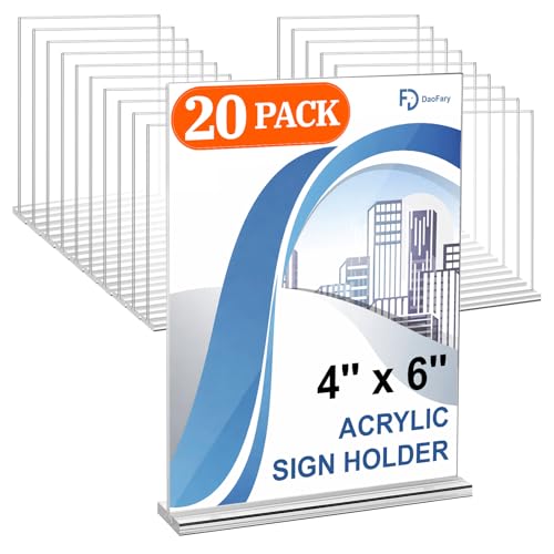 Daofary Acrylic Sign Holder 4 x 6, 20 Pack Double-Sided Display