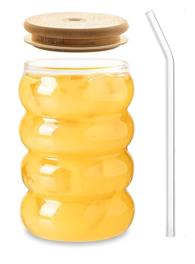 YKXIMS Glass Tumbler with Glass Straw and Wooden Lid, Can Shaped Sipper Cup Beer Glass Beverage for Juice, Coffee, Cocktail, Drinking Jar, 500 ml (Sipper Tumbler Wooden LID 500ML 1PCS) (B0D5YR2FB3) Amazon Price History, Amazon Price Tracker