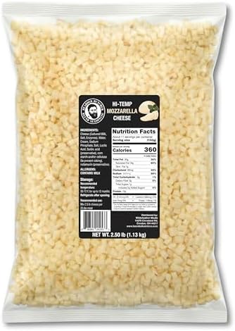 Bearded Butchers High-Temp Mozzarella Cheese 2.5 lbs – Shelf-Stable 1/4" Cubes for Up to 25 lbs of Meat, 400°F High-Temperature Cheese – Ideal for Sausage Making, Brats, Snack Sticks, Burgers, and More