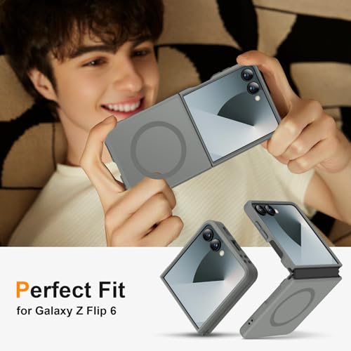 Image of ORETECH Magnetic for Samsung Galaxy Z Flip 7 Case, with [2 x Screen Protector] Translucent Back Non-Slip Hard PC Shockproof Bumper Protective Case for Samsung Z Flip 7 - Grey