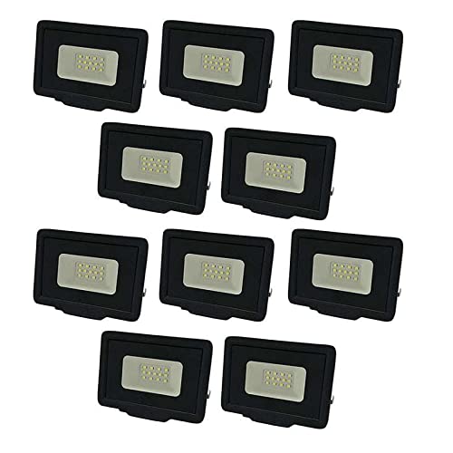 Lot de 10 Projecteurs LED Noirs 10W (50W) Étanche IP65 800lm - Blanc Naturel 4500K