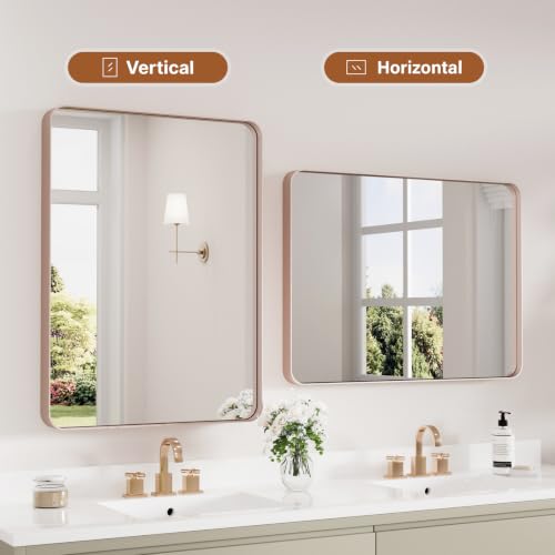 Image of Kosmonia 30x22 Inch Bathroom Vanity Mirror Brushed Rose Gold