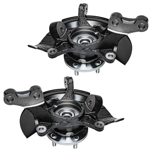 Image of Detroit Axle - Front Steering Knuckles Hubs Drilled & Slotted Brake Rotors Ceramic Pads Replacement for 2004-2006 Toyota Camry 2.4L