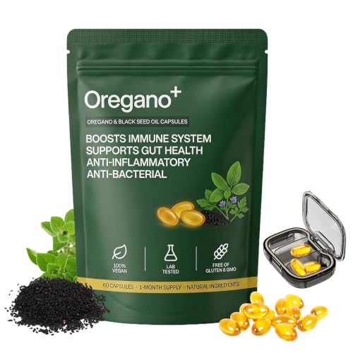 Oil of Oregano Softgels Oregano & Black Seed Oil Capsules 2 in 1 6000mg Oil of Oregano with Black Seed Oil 200mg 60 Softgels Gentle Daily Support Gluten Free
