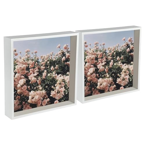 Nicola Spring 3D Shadow Box Photo Frames - 12x12 (30x30cm) - Pack of 2 - White 3D Photo Frame Box Picture Frame Deep Box Large Square Display Case for Crafts, Keepsakes, Wedding, Graduation