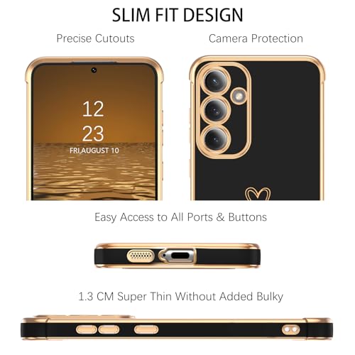 Image of GUAGUA for Samsung Galaxy S25 FE 5G Case Slim Soft TPU Cover with Cute Heart Pattern for Women Girls Men Luxury Electroplated Shockproof Protective Case for Samsung S25 FE 5G 6.7 inch, Black