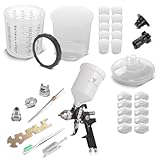 STAHLWERK HVLP Lackierpistole-Set mit Mischbechern – Lackierpistole SG-600 ST mit Fließbecher und Reinigungs-Set, 1,4 mm Düse, Profi-Sprühpistole 3,5 bar inklusive 25-teiligem Mischbecherset, 650 ml