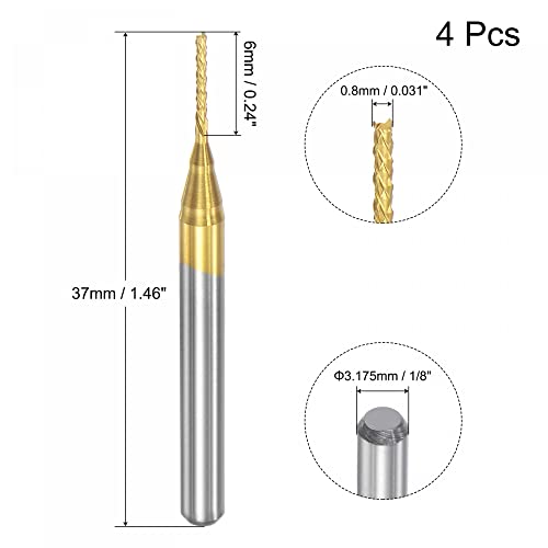 Image of uxcell End Mill CNC Router Bits, 1 /8 inch 3.175mm Shank 0.8mm x 6mm Titanium Coated Tungsten Carbide Left Hand Engraving Milling Cutter for PCB Plastic Fiber Wood 4pcs