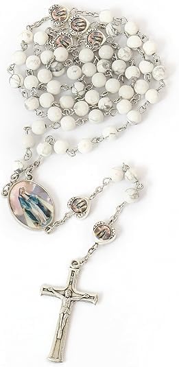 Nazareth Store Natural Stone Beads with Miraculous Epoxy Heart Metal Beads Rosary Necklace Gemstone Christian Gifts - Image 7