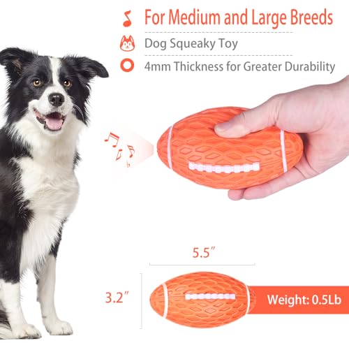 AUSCAT Hundespielzeug Ball Quietschend, 14cm Hundeball für Mittlere & Große Hunde, Quietschspielzeug Football-Form aus Naturkautschuk, Grün Rugby