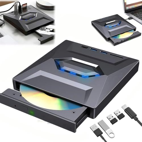 Genérico 7-en-1 Unidad Externa de BLU-Ray USB 3.0 y Tipo-C - Grabadora Portátil BD/DVD/CD con 3 Puertos USB Hub y Lector de Tarjetas S D/T F - Unidad Óptica BLU-Ray 6X para Laptop y Escritorio