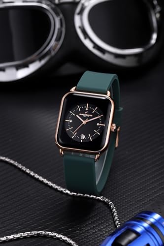Image of Daniel Hechter Paris Lea Collection Watch for Women with Square Dial, Crystal and Rose Gold Markers, Date Display and Silicone Strap